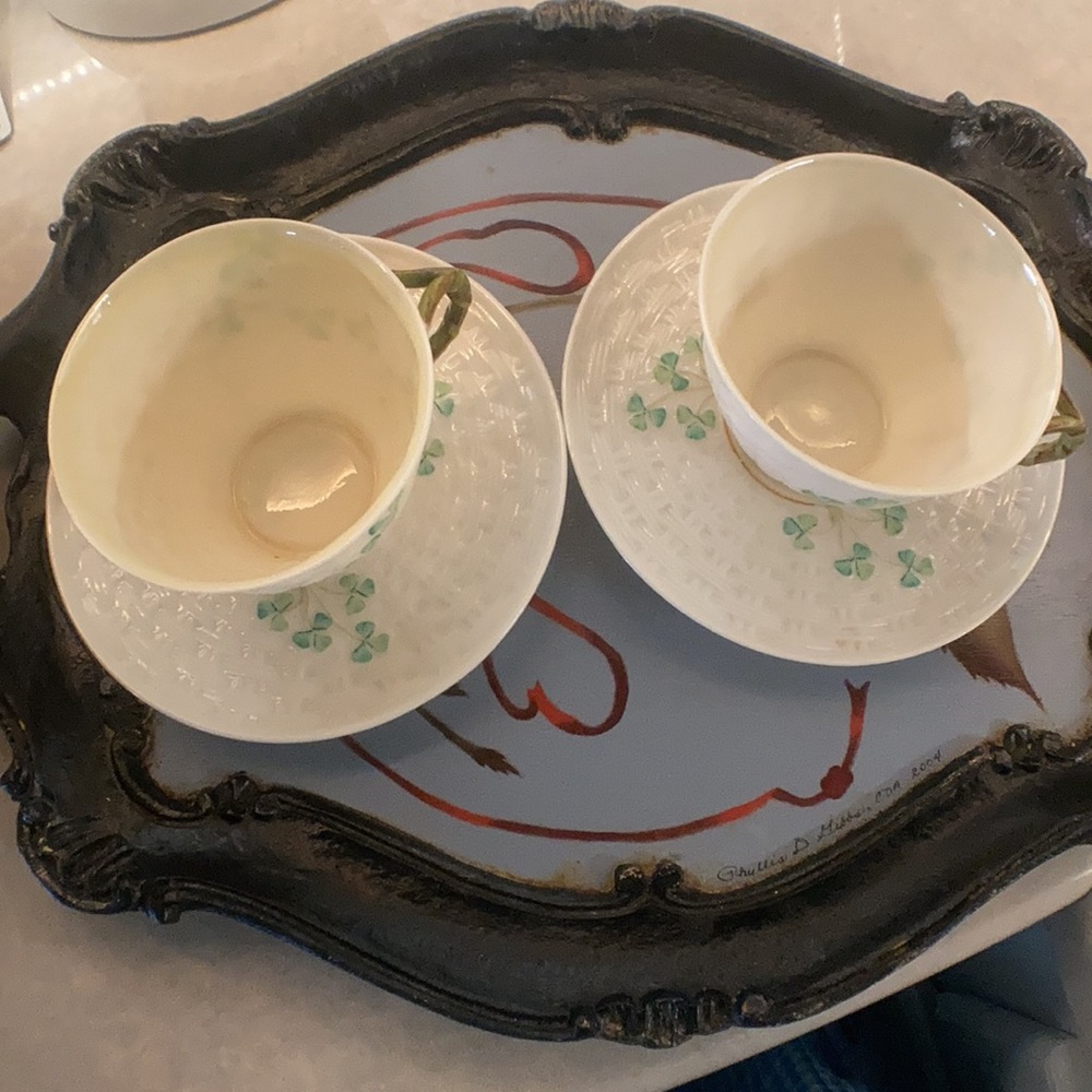 HOST PICK😀Belleek fine porcelain tea cup and saucer set of two - Picture 2 of 9
